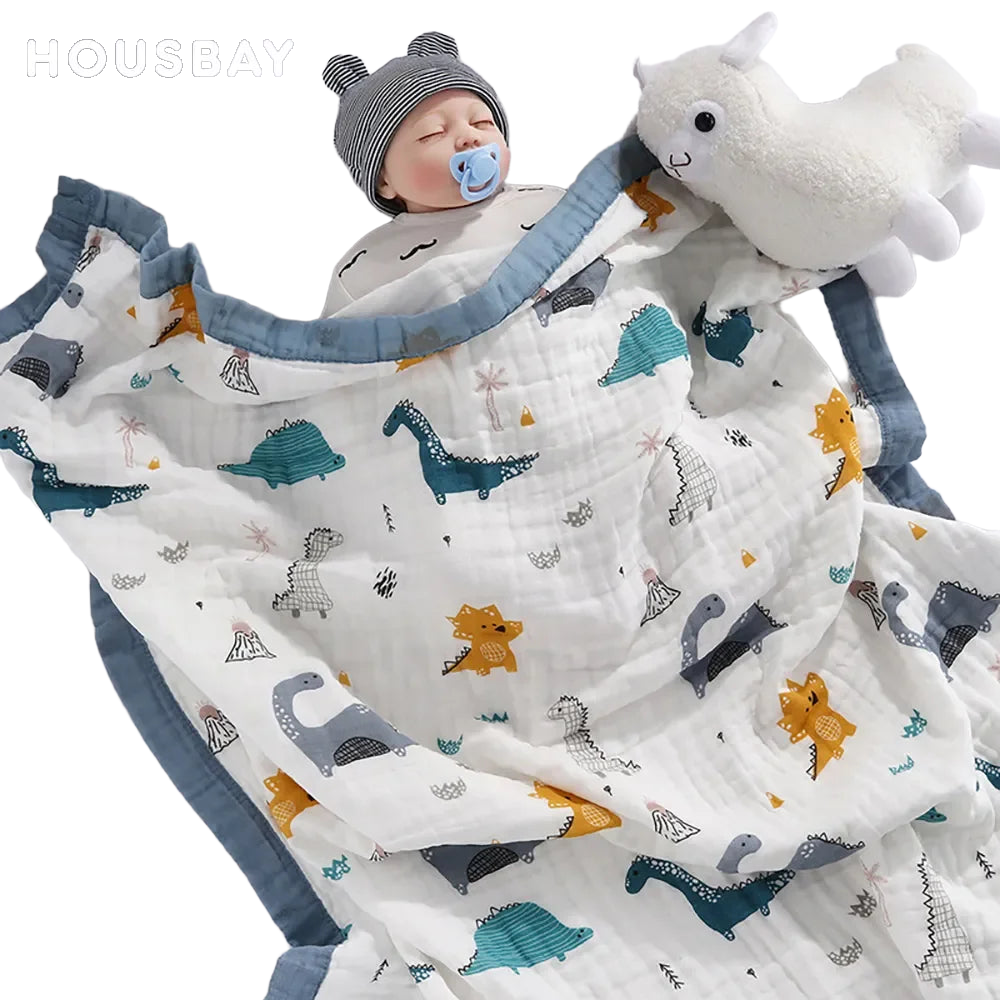 Baby Blankets 6 Layers 100% Cotton Gauze Breathable Infant Wrap Soft Absorbent Newborn Swaddle Blankets Cartoon Baby Bath Towel