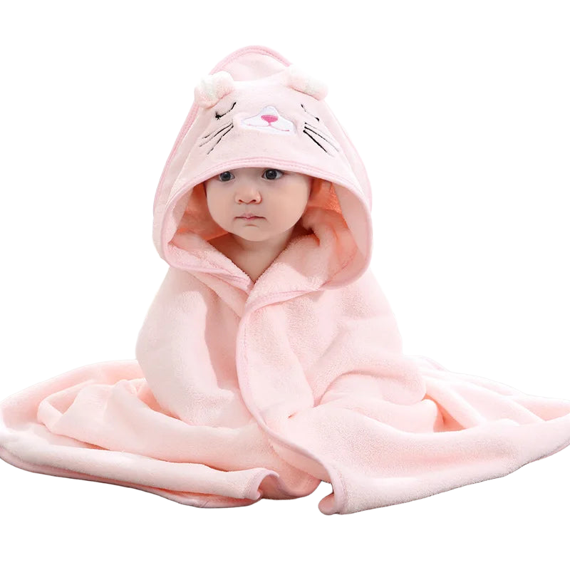 Baby Bath Towel Children's Bathrobe Newborn Baby Cartoon Blanket Super Soft Absorbent Hooded Hug Quilt80x80cm