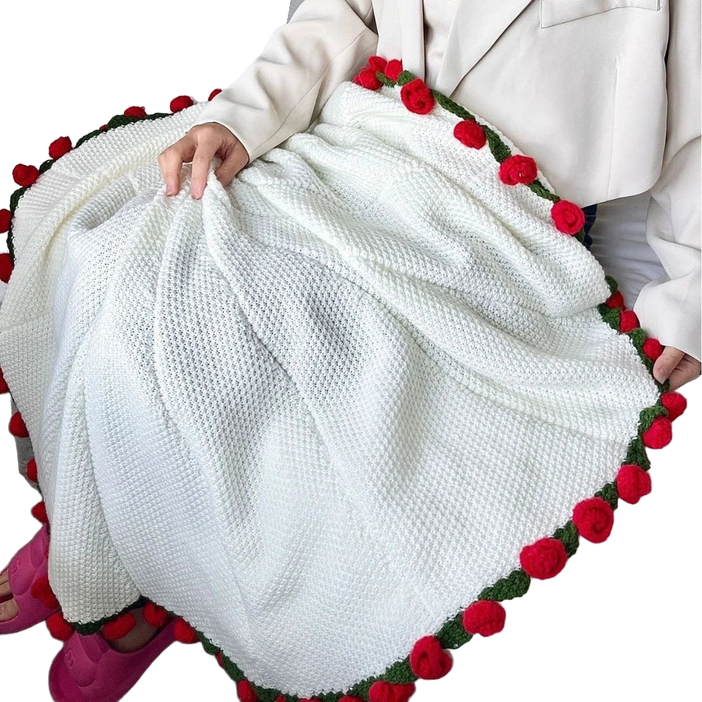 1pcs Rose Blanket Bouquet With Gift Bag Crochet Handmade Blanket of Roses Birthday Valentine's Day Gift for Girlfriend