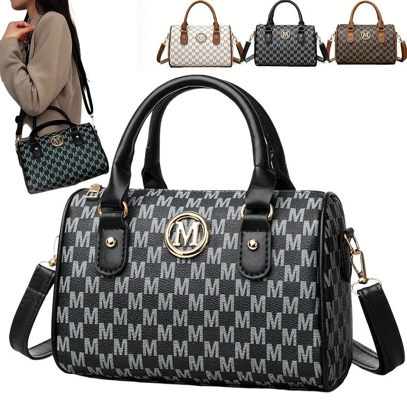 Women Alphabet Shoulder Bag with Golden "M" Logo, Synthetic Faux Leather Small Crossbody Bag for Work, Travel, Parties, and Gift