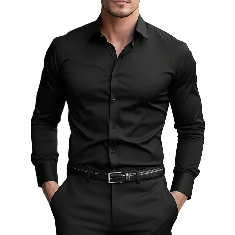 2025 Men's Shirt Brand New Solid Color Long Sleeve Smart Casual Four Season Elastic Male Business Shirts