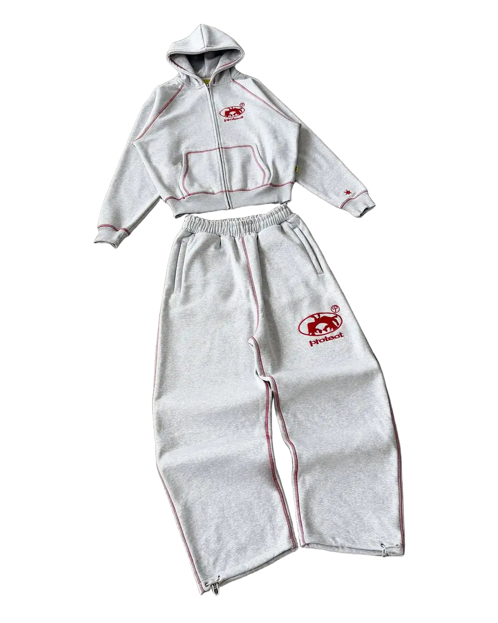 Men Tracksuit Gray Casual Loose Fit Korean Streetwear American Style Y2K Retro Two Piece Outfit Hoodie Jogger Pants Sweatshirt