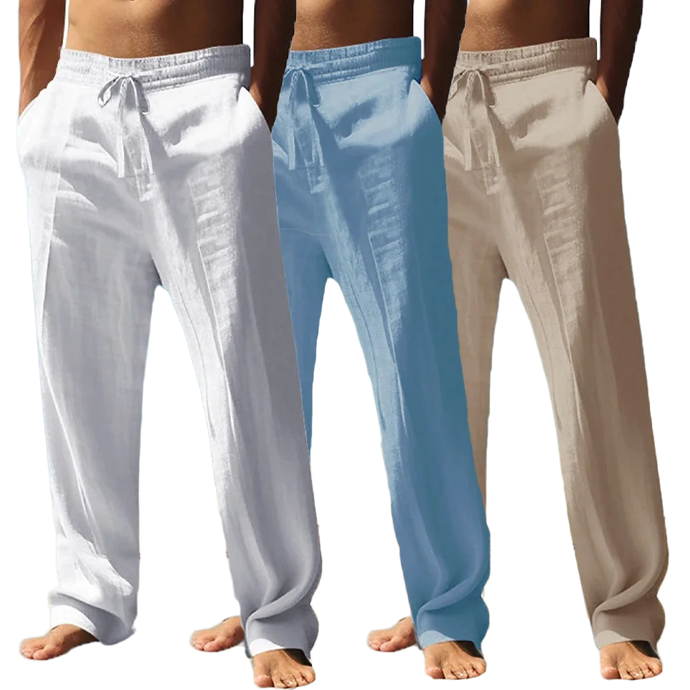 Men's Casual Breathable Pants Summer Solid Color Elastic Waist Trousers Loose Fitness Lightweight Wide Leg Pants Streetwear