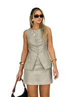 Bornladies 2026 Summer New Linen Vest  Mini Skirt Set Women's Buttoned Sleeveless Vest Short Skirt Two-Piece Outfit