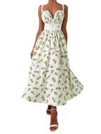 Bornladies 2025 Summer New Printing Cami Dress High Waist Slit Lemon Print Maxi Dress Vacation Long Dress For Women