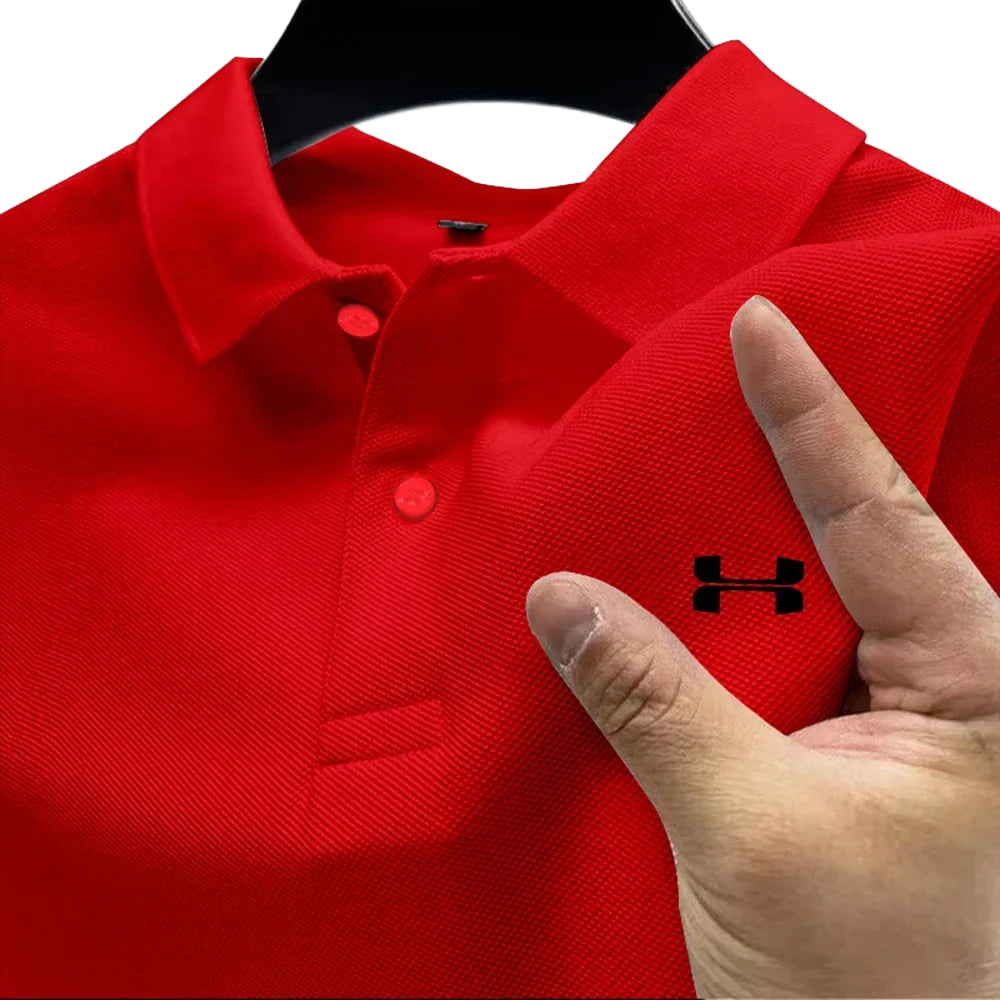 Men's Summer High-End Printed Golf Polo Shirt with Collar, Solid Color, Breathable, Office Casual, High-Quality Men's Clothing