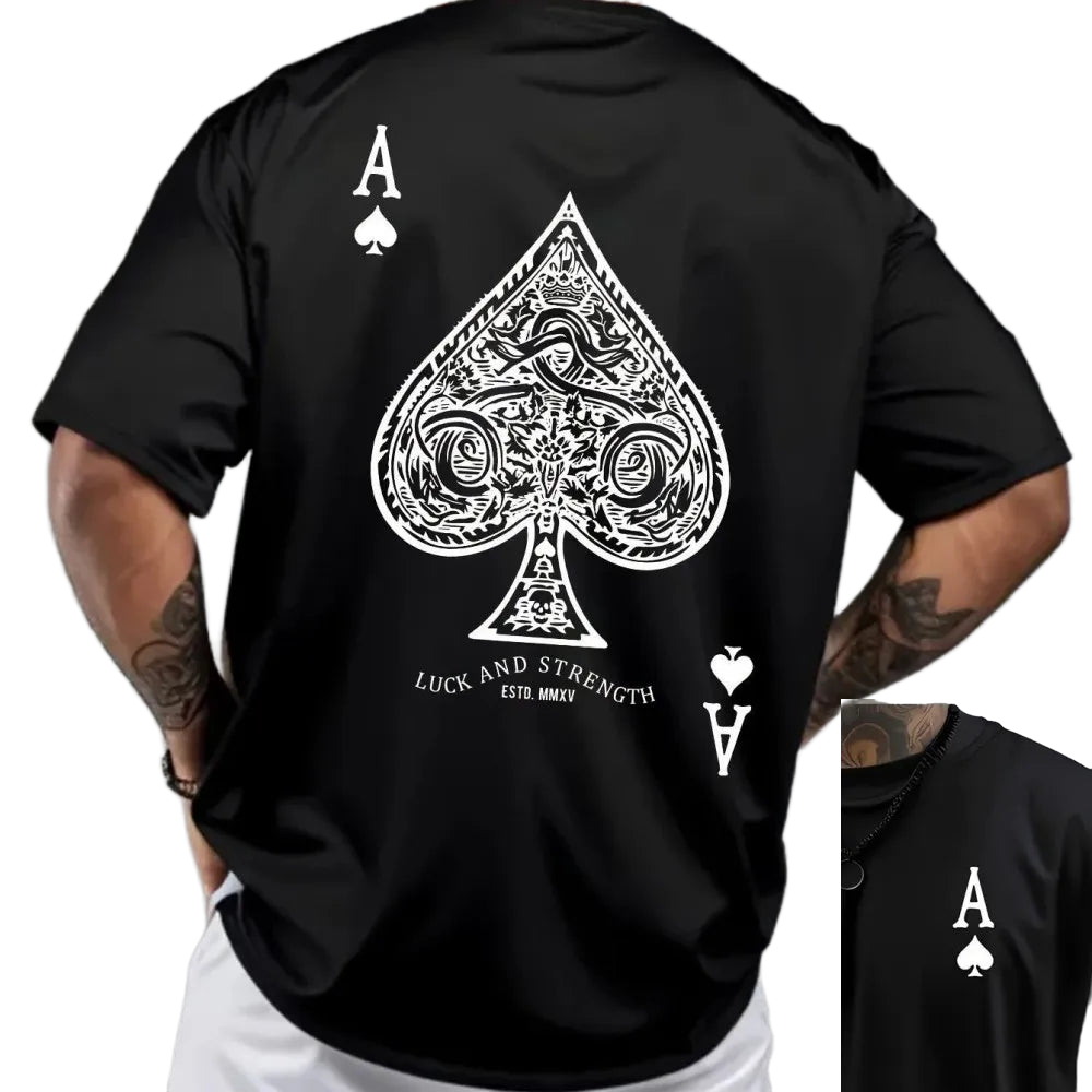 European and American Men's Summer New Poker Print Soft and Breathable Round Neck T-Shirt Outdoor Casual Top