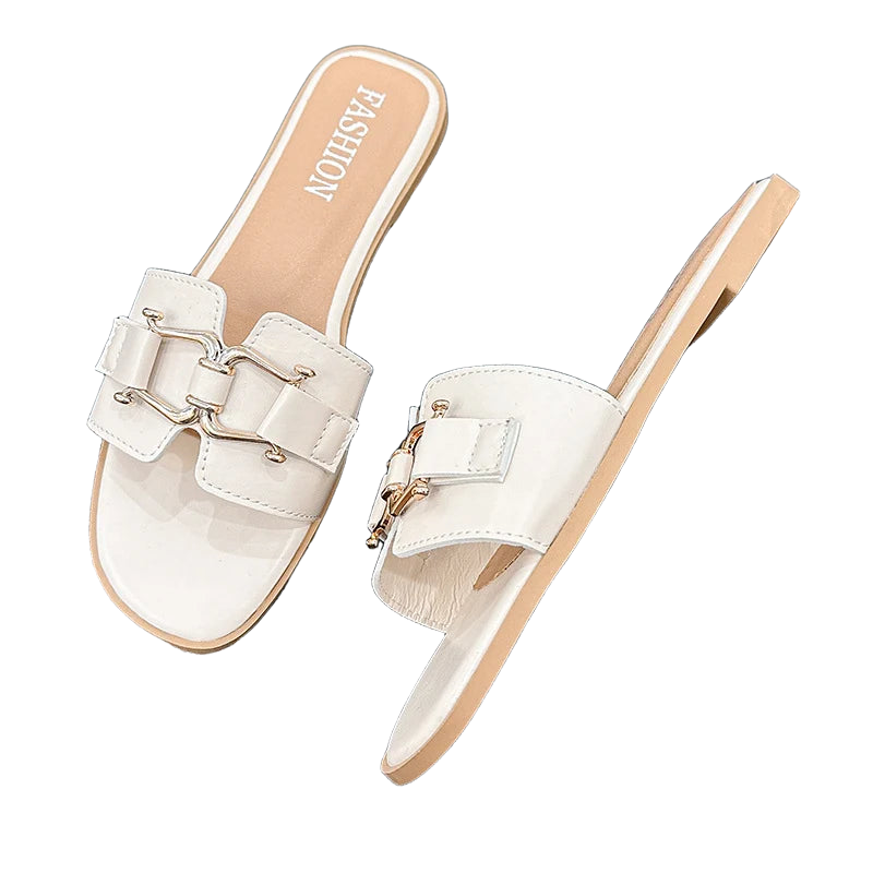 2024European and American Style Summer Fashion Out Flip-flops Flat Leisure Horse with Buckle Temperament One Line Slippers Woman