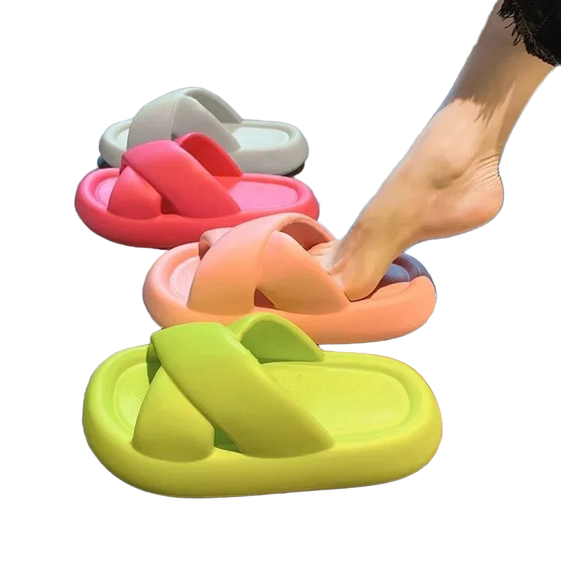 Summer Outdoor Leisure Non slip Beach Cross Belt Women's Slippers Home Thick Bottom Home Stepping Shit Feel Bathroom Slippers