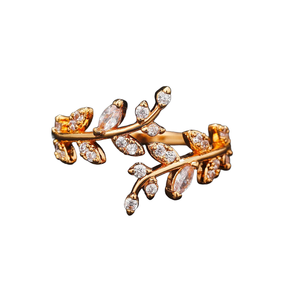 Huitan Fancy Leaf Design Adjustable Opening Rings for Women Sparkling Cubic Zirconia Olive Ring Party Daily Wear Fashion Jewelry