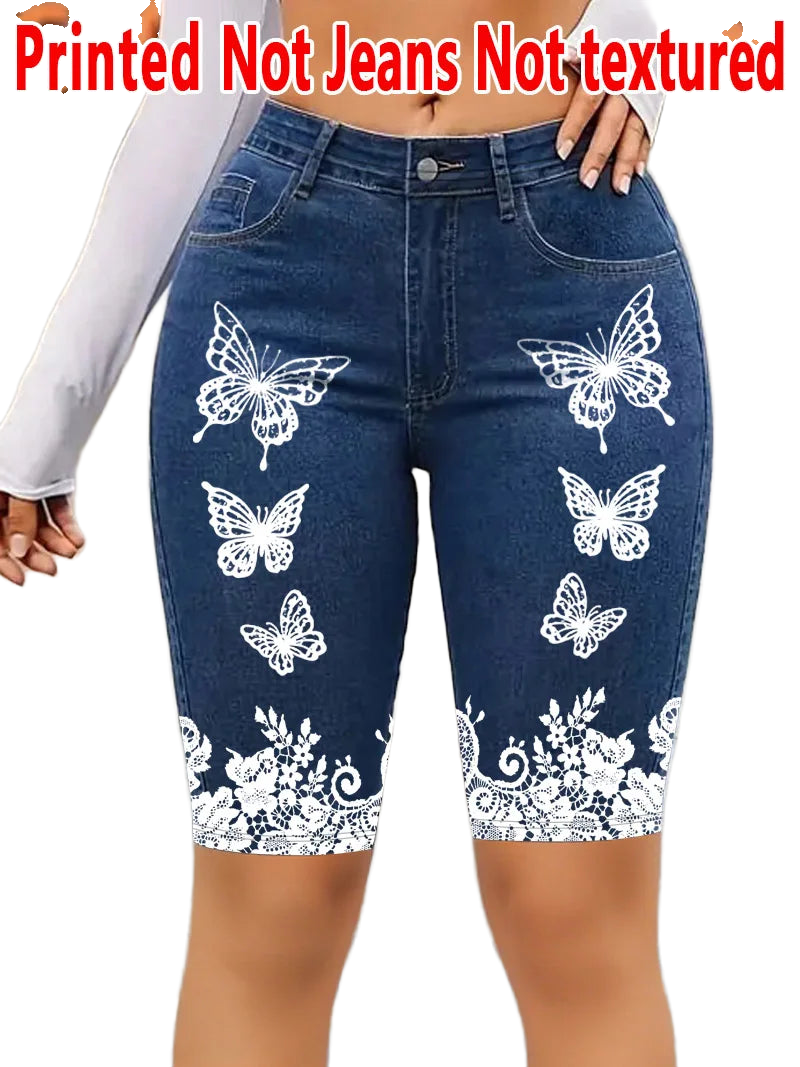 1362 [Printed Leggings - Not Faux Denim Fabric]Printed Leggings Without Texture - Non-Faux Denim Fabric, Women'S Floral Print