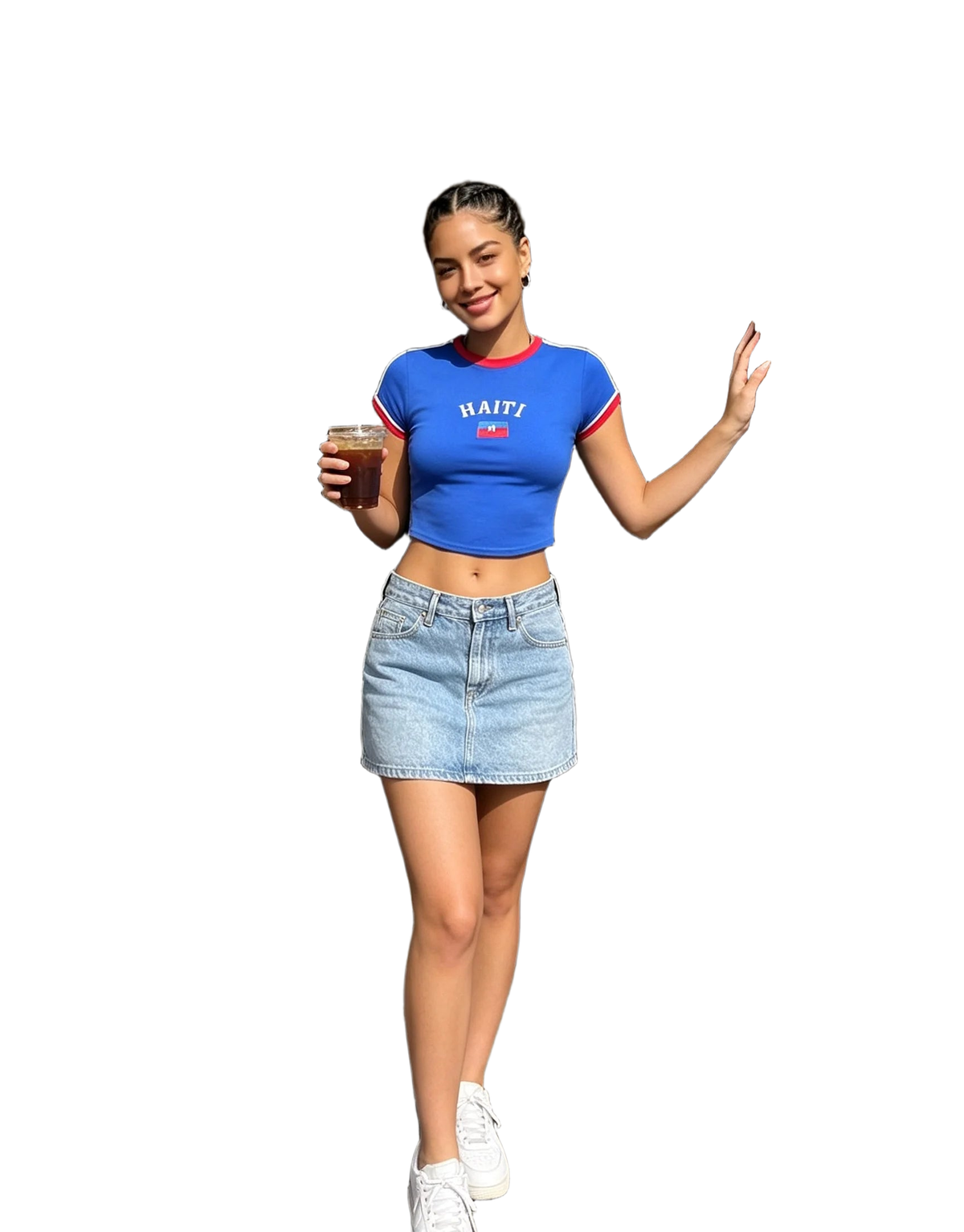 American College Style Short Top HAITI National Flag Embroidery Slim Fit and Slimming, Spicy Girl Exposed Waist Sports Short Sle