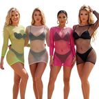 1PC Women Sexy Fishnet Beach Cover Up Long Sleeves Hollow Out Bodycon Dress See Through Summer Swimwear