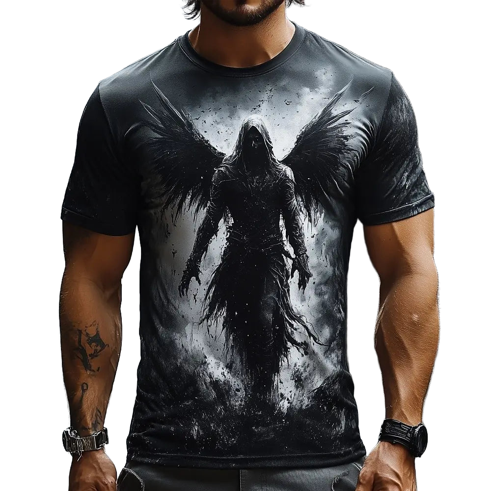 Angel Printed Men's and Women's Casual Short Sleeve T-Shirt Round Neck Fashion Trend Super Cool Men's Daily New Clothing
