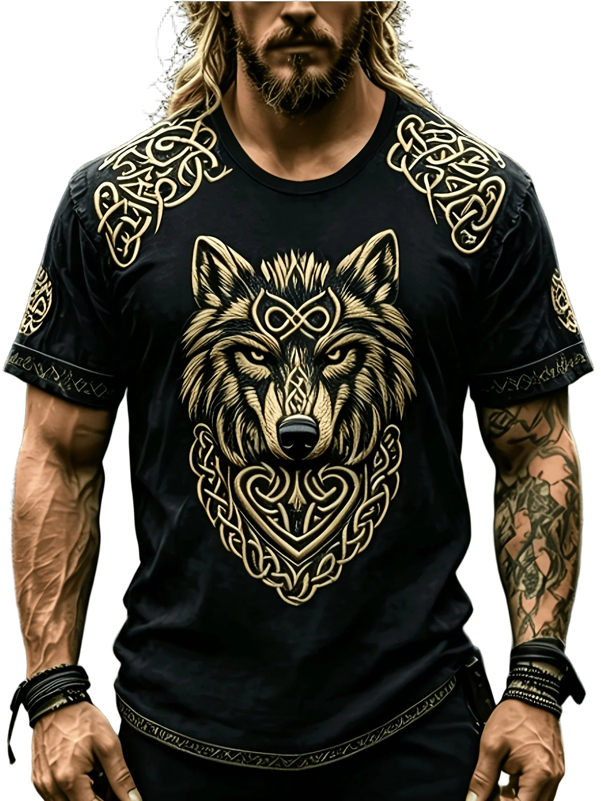 Men's Casual Short-Sleeve T-Shirt with a Wolf Head Design: Stylish, Trendy, and Unique Style for Summer Outdoors and Streetwear