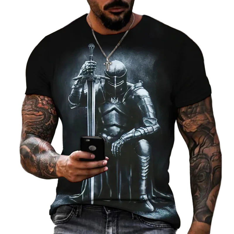 Summer Fashion Templar 3D Printed Men's T-Shirt Street Harajuku Cross TShirt For Men Short Sleeve Oversized Tshirt Vintage Top