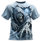 Men's Summer Skull-Printed Horror-Themed Crew-Neck T-Shirt Fashionable Trendy Street-Style Short-Sleeve Top for Halloween