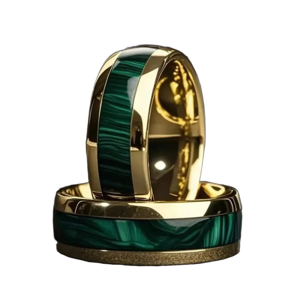 Men Domed Green Abalone Shell Inlay Rings Fashion 8MM Gold Color Stainless Steel Rings For Wedding Engagement Jewelry Gift