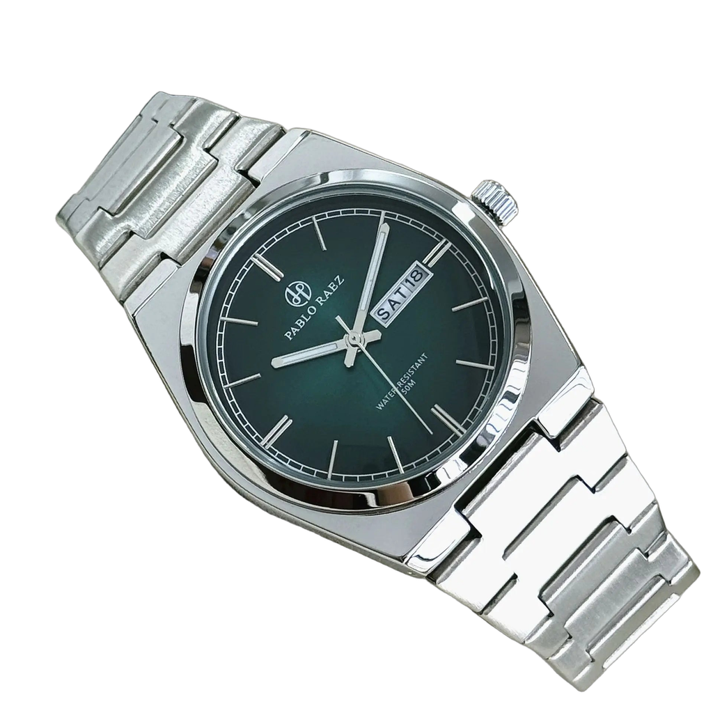 2026 new steel couple's watch, gradient green dial, butterfly buckle, dual calendar, P36, luminescent, waterproof watch
