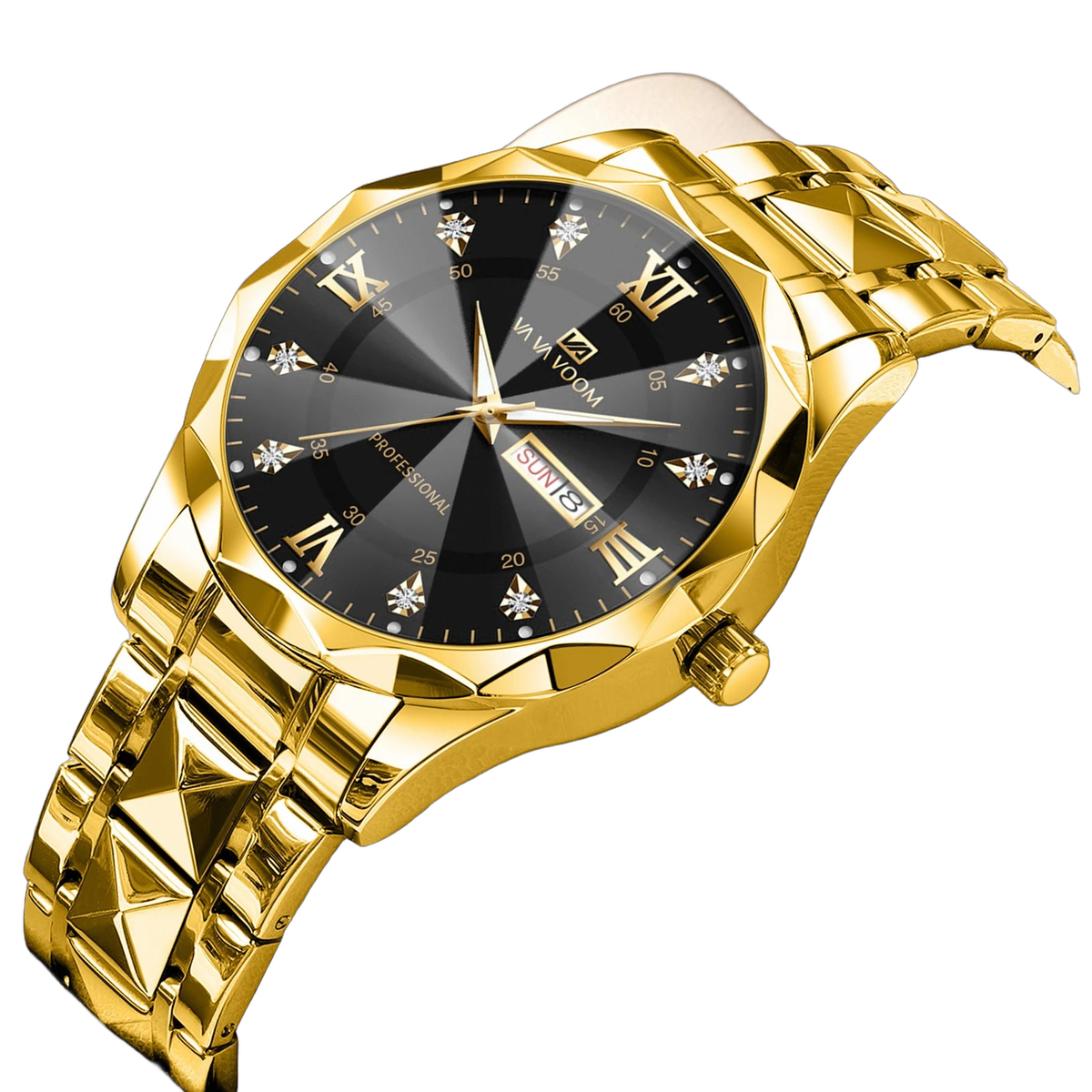2024 New Men's Watch Fashion Rivet Stainless Steel Strap Luxury Water Diamond Diamond Luminous Blue Gold Dial Business Men Watch