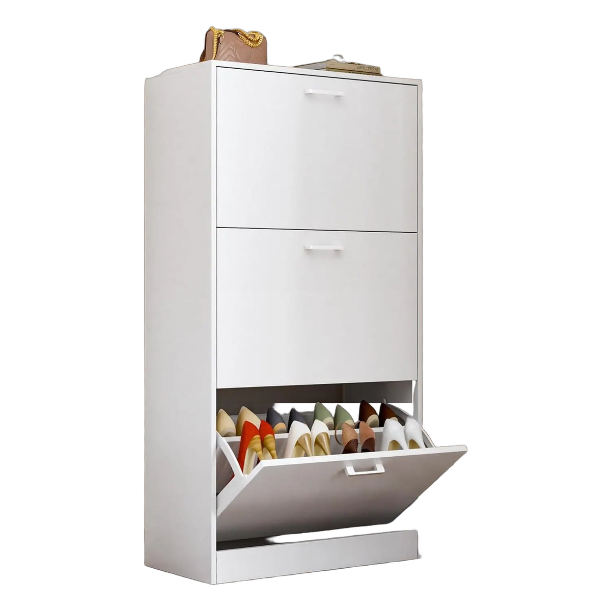 Shoe Cabinet with 2 or 3 Flip Drawers, Hidden Slim Freestanding Shoe Storage Cabinet, Narrow Freestanding Shoe Organizer