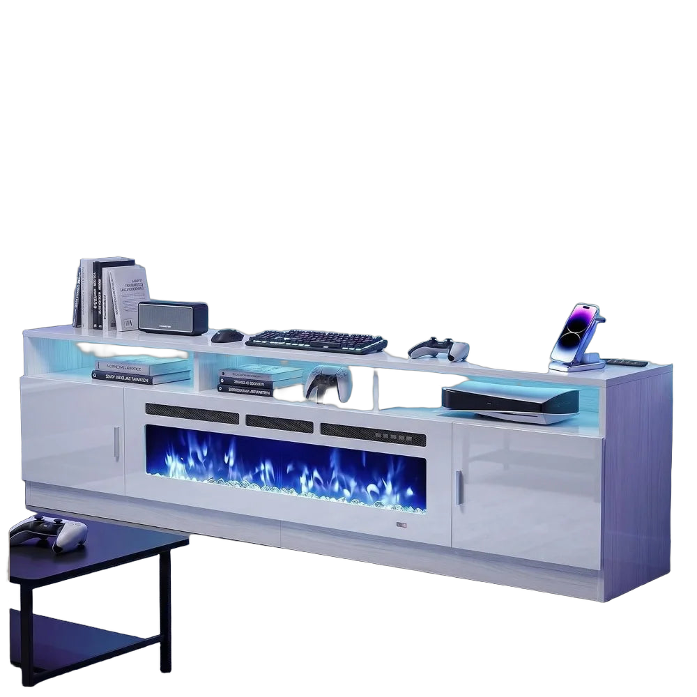78" Electric Fireplace TV Stand with LED Lights & Storage for TVs up to 90"