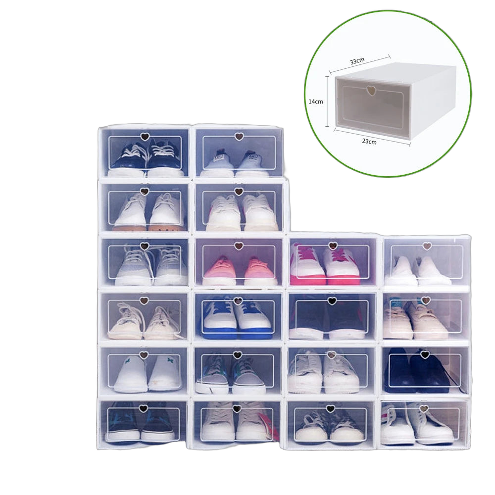 20Pcs Foldable Flip Shoe Storage Boxes Clear Plastic Shoes Case Shoe Organizer Dustproof, 33*23*14cm