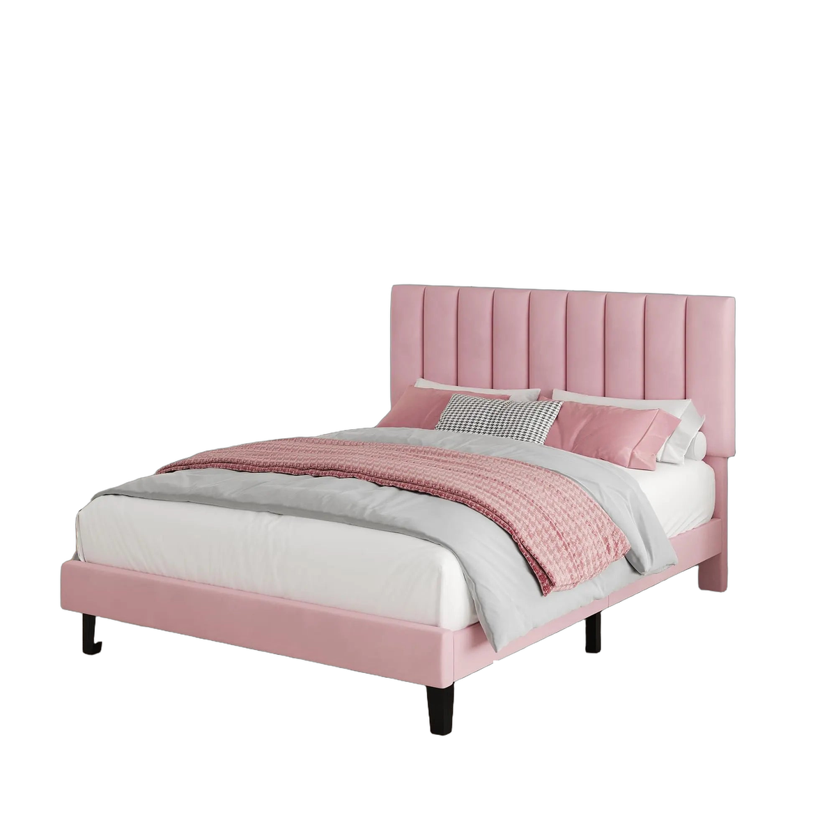 Twin Full Queen Upholstered Platform Bed Frame, Adjustable Tufted Headboard, Wood Slats, 1000lbs Support, No Box Spring Needed