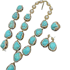 Ethnic style vintage turquoise natural pearl inlaid earrings, rings, bracelets, necklaces, jewelry four-piece set for women
