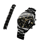 2pcs Fashion Men's Casual Business Sports Stainless Steel Quartz Wristwatch Calendar Male Classic Bracelet Set Luminous Clock