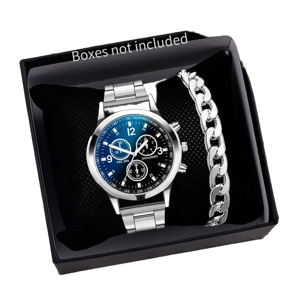1/2PCS Men Business Watches Fashion Men's Steel Band Quartz Watch with Bracelet（Box not Included）