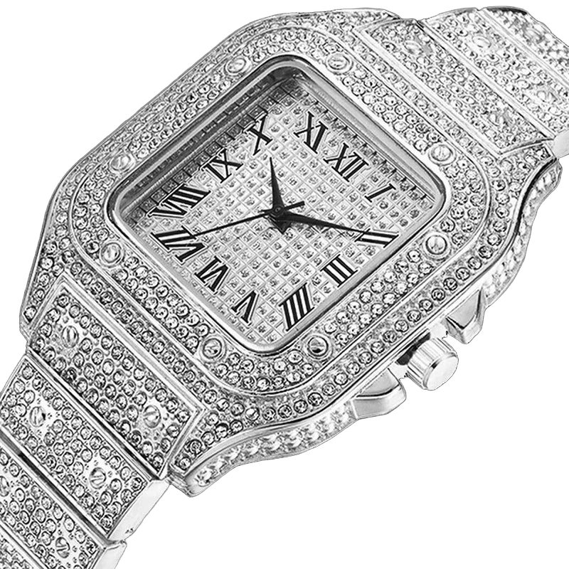 2pcs Set Luxury Diamond Men's Watches Business Stainless Steel Quartz Wristwatch Male Casual Silver Bracelet Wrist Watch