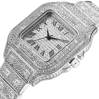 2pcs Set Luxury Diamond Men's Watches Business Stainless Steel Quartz Wristwatch Male Casual Silver Bracelet Wrist Watch