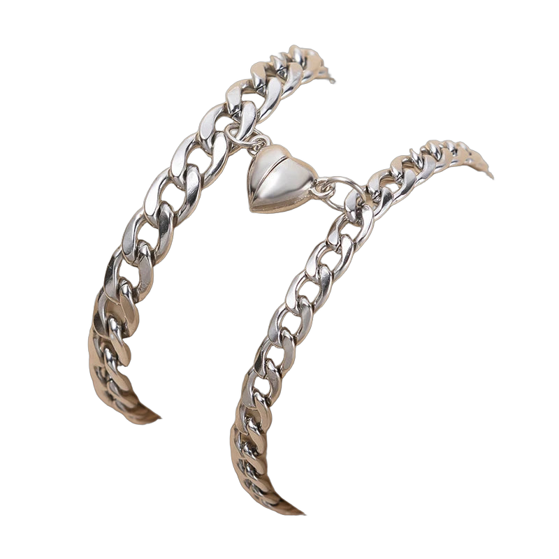2Pcs/set Magnet Couple Bracelets Heart Attraction Bracelet Stainless Steel Charm Simple Cuban Chains Key Lock Jewelry Gifts