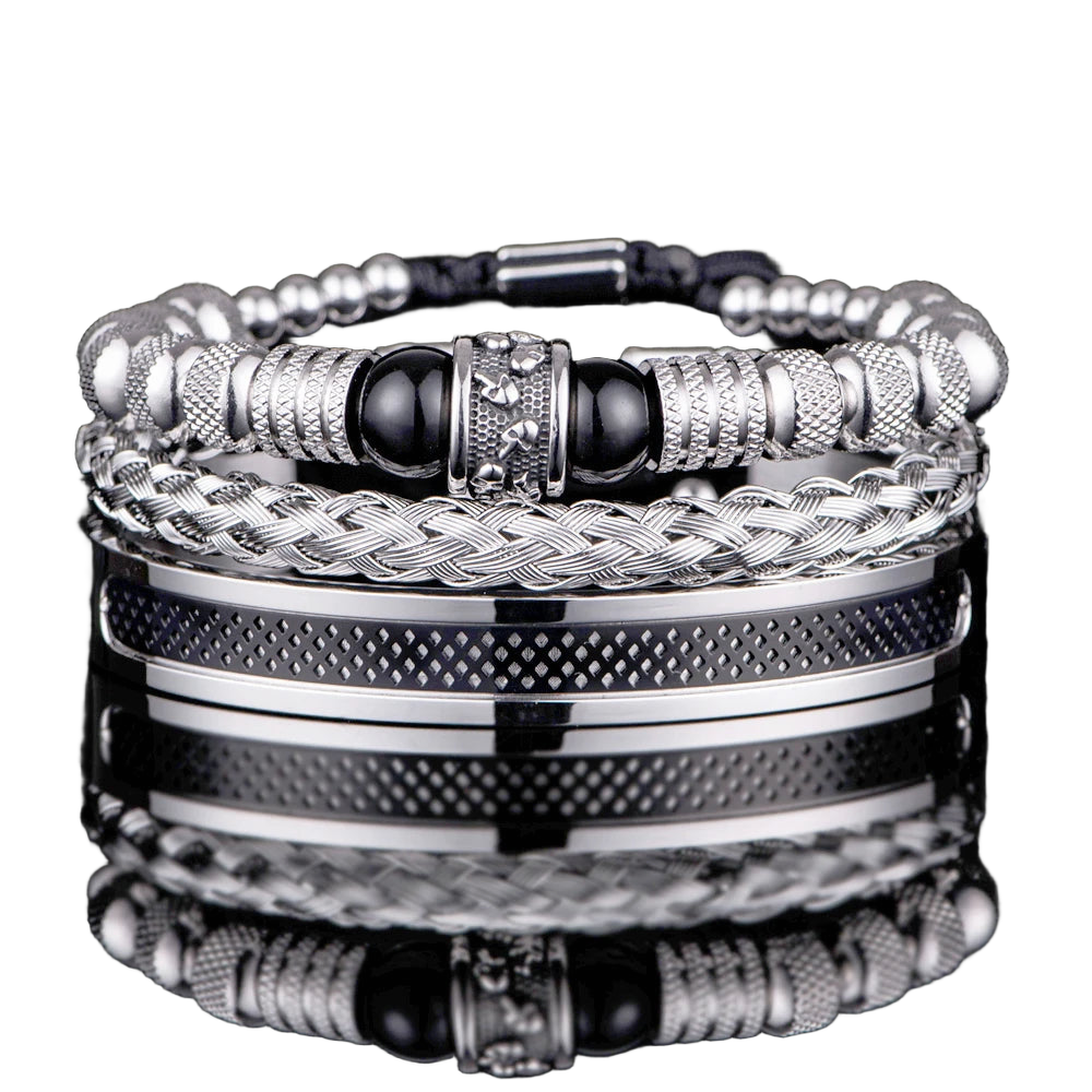 3pcs Set Men Bracelet Stainless Steel Handmade Rope Bangles Men Skull Bracelets with Tigereye Natural Stone Gift Accessories