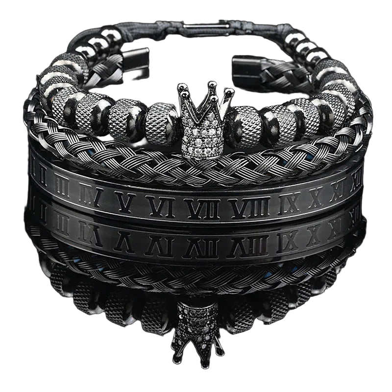 Luxury Set Crown Charms Man Bracelet Roman Stainless Steel Women Bangles Hand Jewelry Valentine's Day Gift