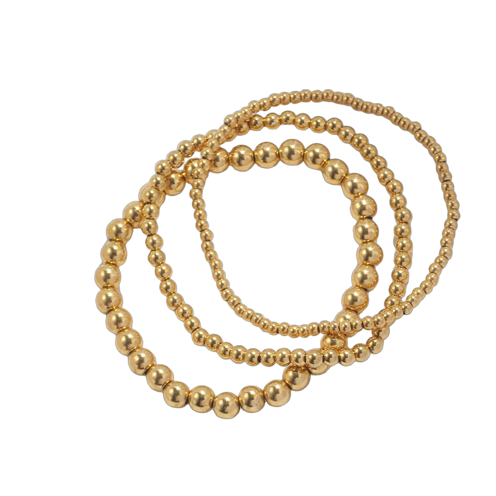3Pcs/Set 18K Gold Plated Stainless Steel Beaded Bracelets For Women Trendy Jewelry Cuff Metal Beads Gift