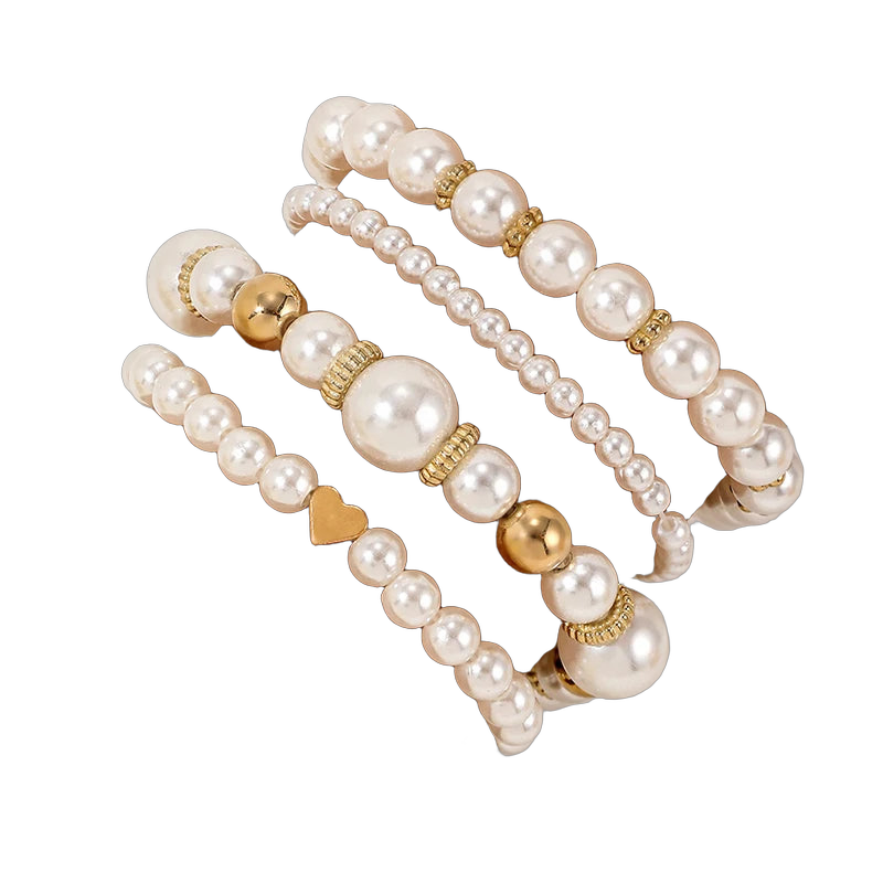 4Pcs Trendy Pearl Love Beaded Bracelet Set For Women Beads Adjustable Elastic Chain Bangle Female Luxury Party Jewelry Gift