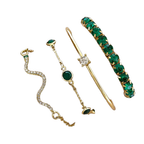 4Pcs/Set Fashion Snake Green Gemstone Bangle Rhinestone Full Metal Bracelet For Women Birthday Party Christmas Gift Jewerly