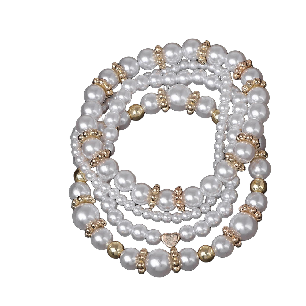 4 Pcs/Set White Pearl Bracelet Set Multilayer Gold Color Beads Bracelet For Women Trendy Imitation Pearl Bangle Luxury Jewelry