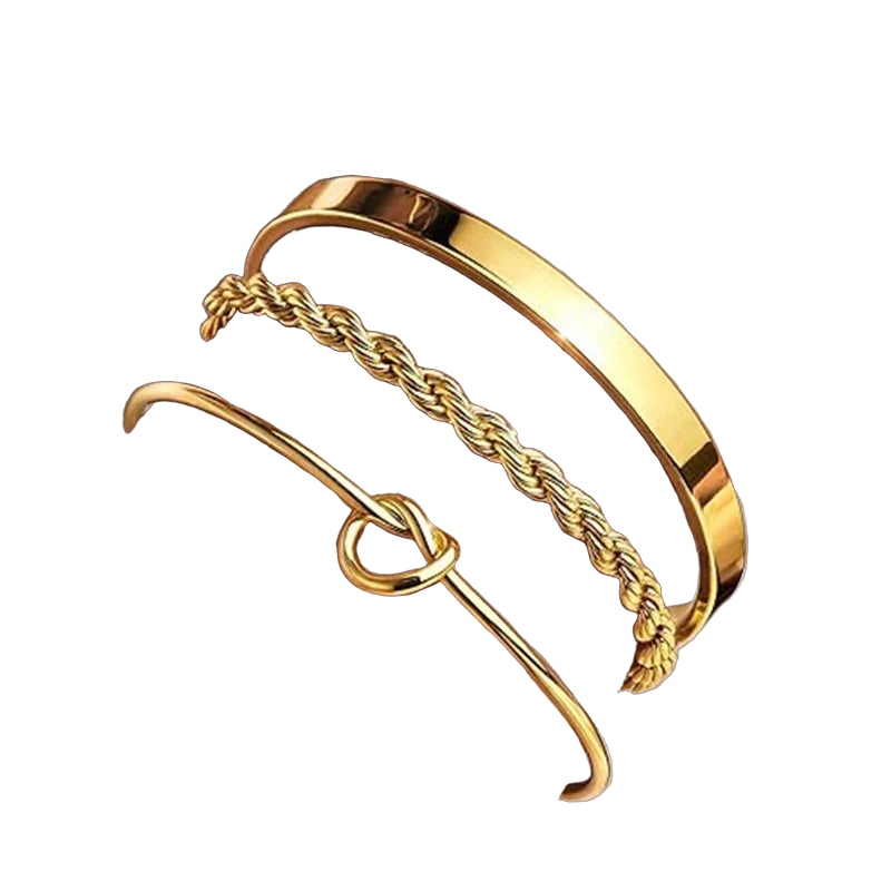 3Pcs Gold Stackable Bracelets Set for Women Dainty Knot Bangle Twisted Chain Bracelet Minimalist Steel Jewelry for Daily Wearing