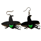 1 Pair of Witch Hat Earrings - Black with Sparkling Stars & Green Accents, Perfect for Halloween & Daily Wear