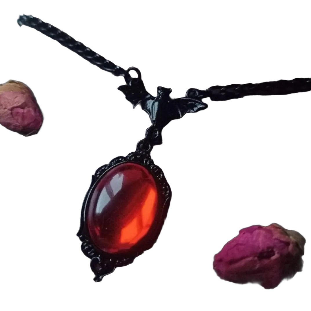 Vampire Bat Necklace, Blood Cameo, Purple, Gothic jewelry, Black Bat, Witch accessories, Pagan, Alternative, Vintage Choker ，Man