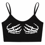 Gothic Skeleton Skeleton Print Crop Top Summer Women's Sexy Elastic Camis Female Strap Top Backless Vest Halloween Black Top — white background