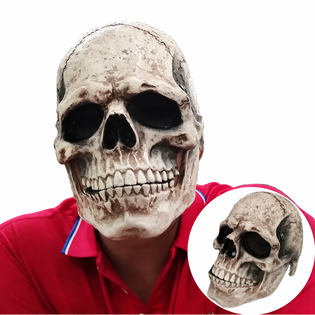 Full Head Latex Skull Mask Realistic Horror Halloween Cosplay Mask for Adults Scary Party Costume Skeleton Headgear Prop — white background
