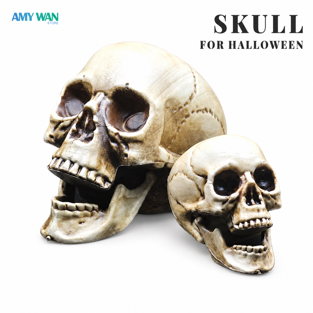 Skull Decor Prop Skeleton Head Plastic 1:1 Model Halloween Style Haunted House Party Home Decoration Game Supplies High Quality — white background