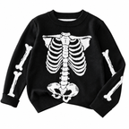 Boys and Boys Street Style Halloween Skeleton Pattern Sweater Knitted Pullover Suitable for Ha — white background