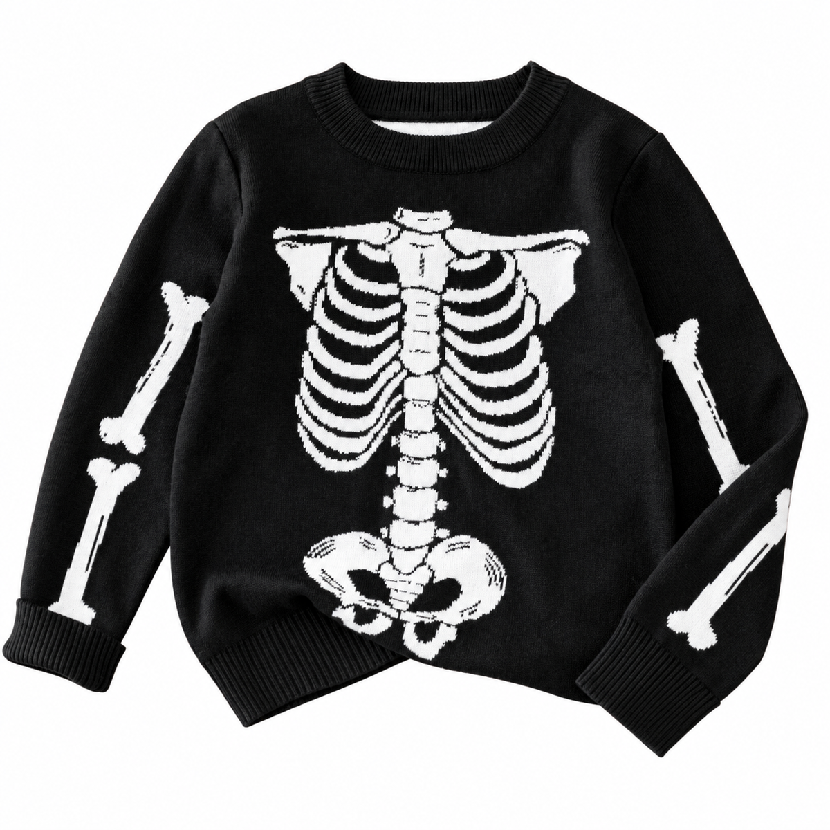 Boys and Boys Street Style Halloween Skeleton Pattern Sweater Knitted Pullover Suitable for Ha — white background