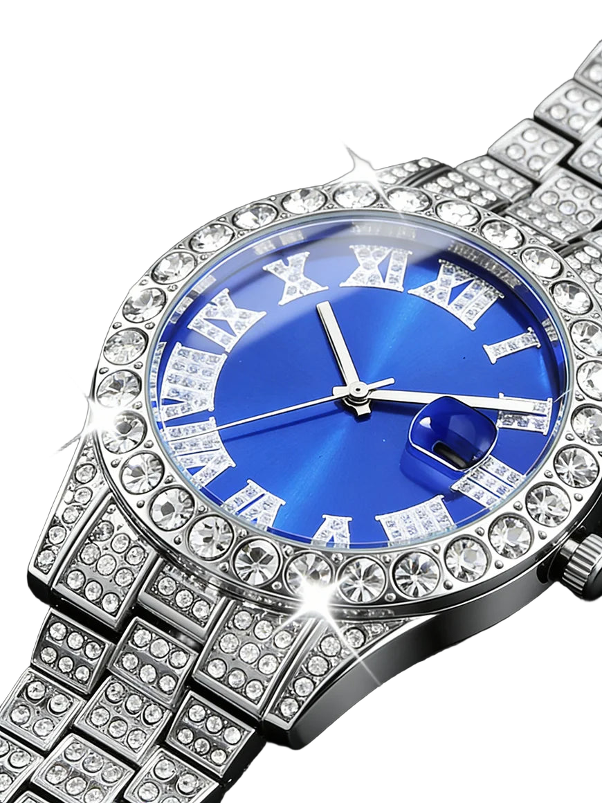 Men's Watch Set with Trendy Chain And Calendar Function Embedded Craft Design Birthday Gift