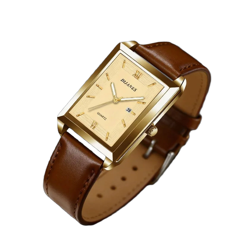 2pcs/set Mens Watches + Necklace Fashion Brand Square Quartz Watch for Man Business Casual Leather Belt Clock Men Gift Relogios